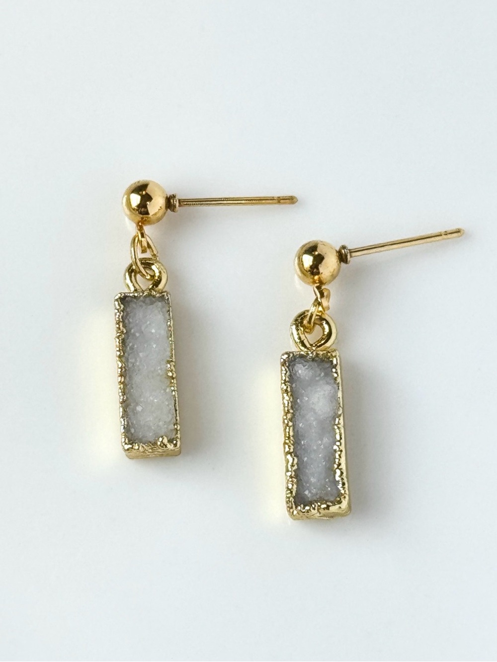 18K Gold Plated Gray Druzy Bar Stud Earrings